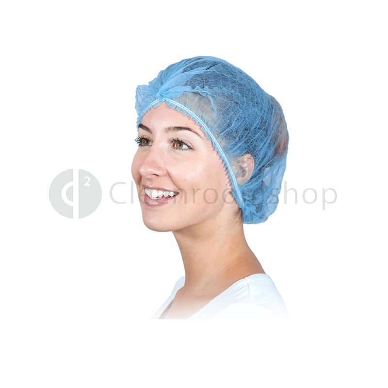 1000 Blue Disposable Pleated Mob Caps with elastic headband SPA Nurses Hair net 