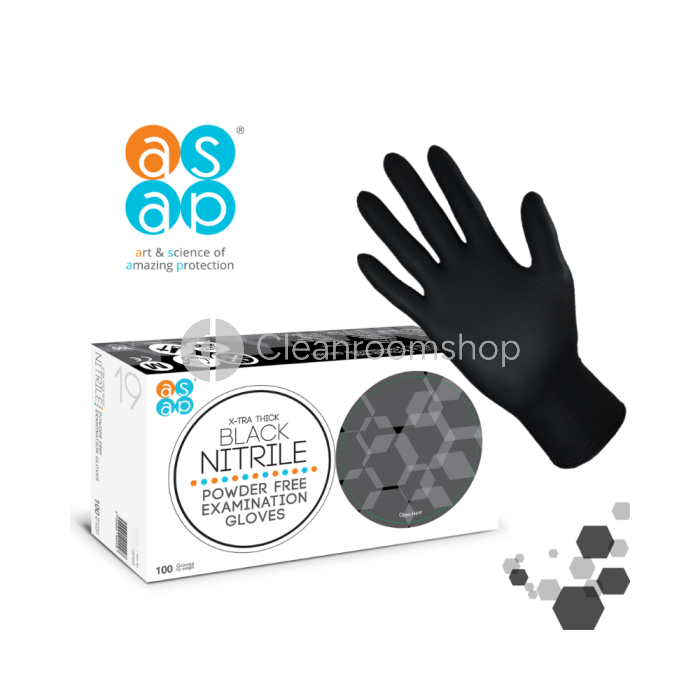 ASAP X-Tra Thick Black Nitrile Powder Free Examination Gloves
