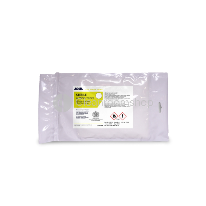 Agma Sterile 70% IPA in WFI 68 gsm 10 x 10 wipes