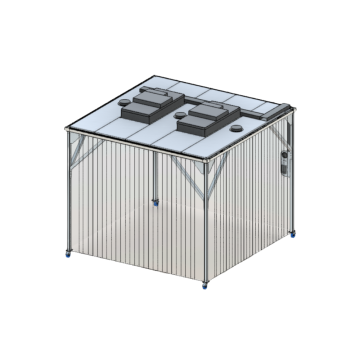 A predesigned softwall cleanroom from Connect 2 Cleanrooms with dimensions 3m x 3m x 2.5m available with castors